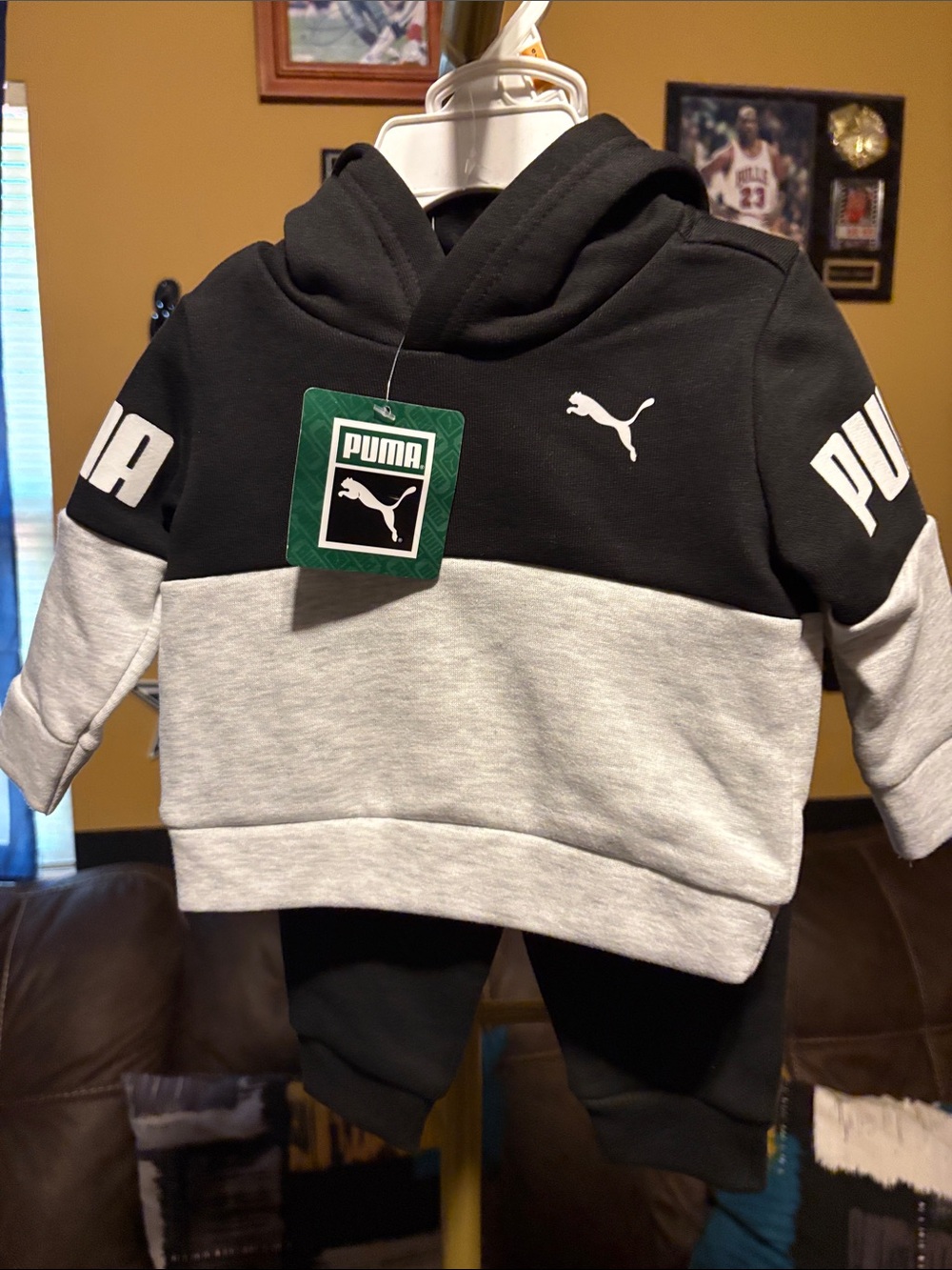 Puma Black & Light Gray Colorblock Toddler Hoodie